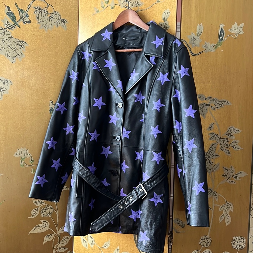 Purple Star hand painted leather jacket